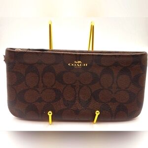COACH Brown Coated Canvas Pouch Holds Cards & ID Signature C Print